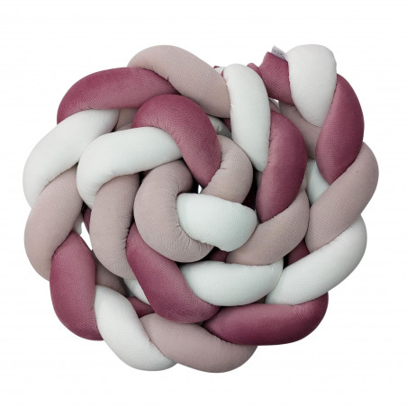 Warkocz do łóżeczka PREMIUM- velvet: róż mulbery, biały, jasny róż