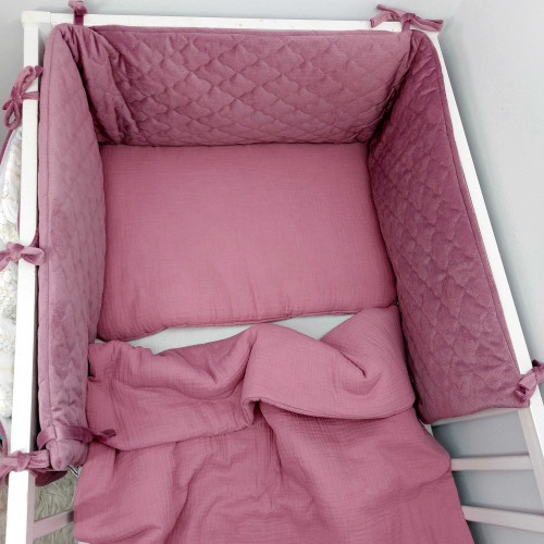 Ochraniacz do łóżeczka PREMIUM- velvet róż mulbery