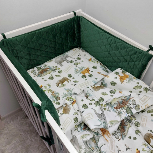 Ochraniacz do łóżeczka PREMIUM- velvet butelkowa zieleń