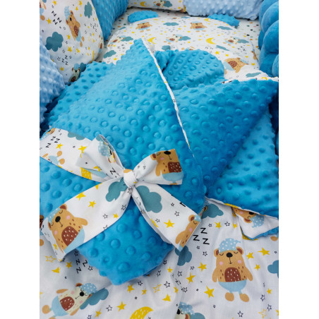 Rożek niemowlęcy- śpiące misie/ minky niebieskie