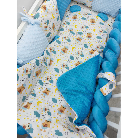Rożek niemowlęcy- śpiące misie/ minky niebieskie