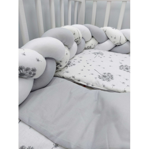 Warkocz do łóżeczka- bawełna dmuchawce/ bawełna jasny szary i biały