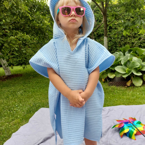 Ponczo kąpielowe dla dziecka- wafel jasny niebieski