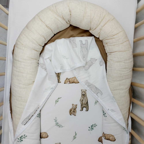 Kokon niemowlęcy PREMIUM- niedźwiadki/velvet ciemny beż