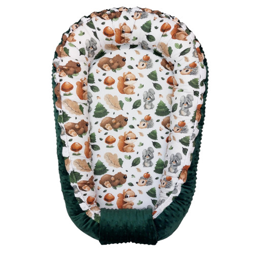 Kokon Niemowlęcy- zwierzęta w lesie/ minky butelkowa zieleń