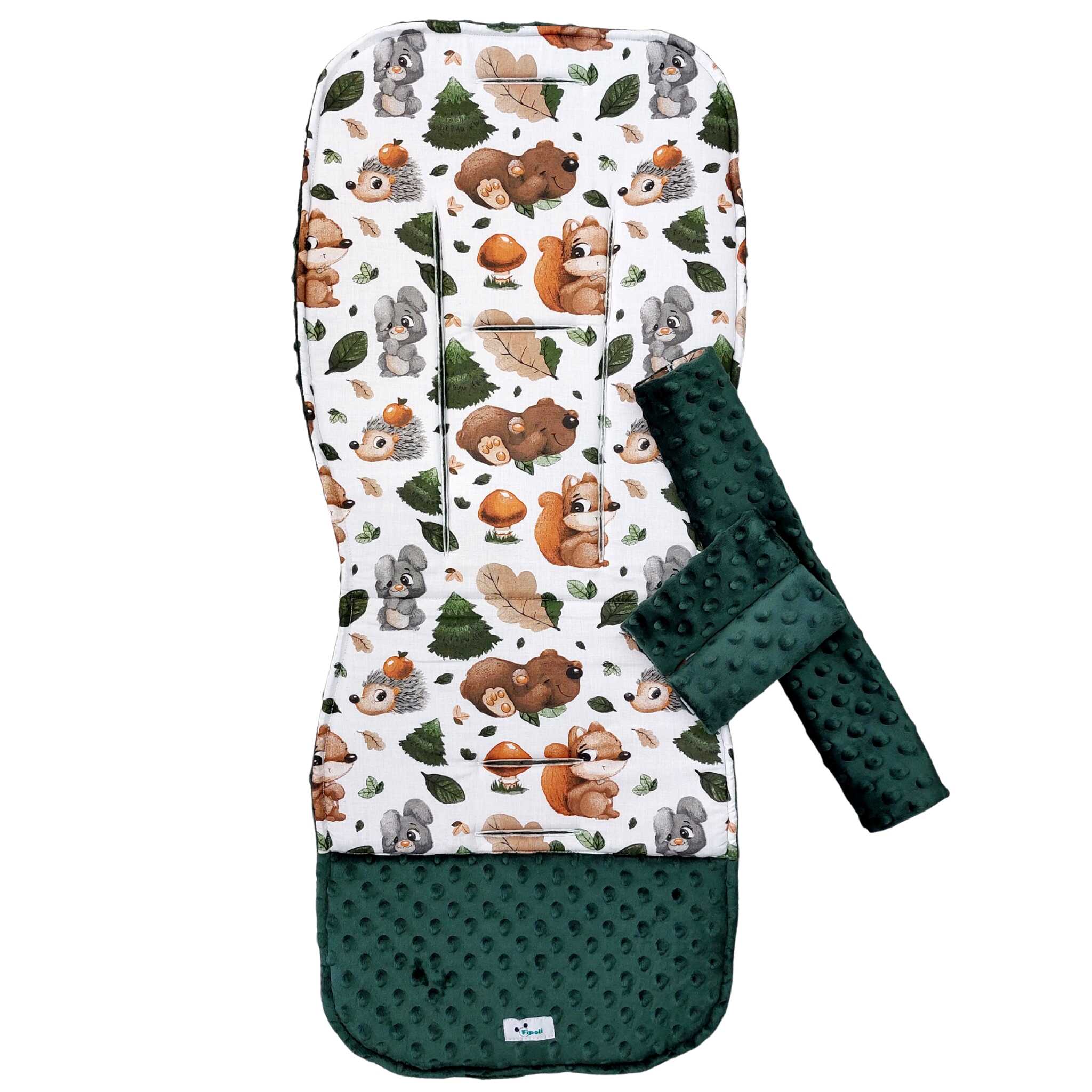 Wkładka do spacerówki- zwierzęta w lesie/ minky butelkowa zieleń