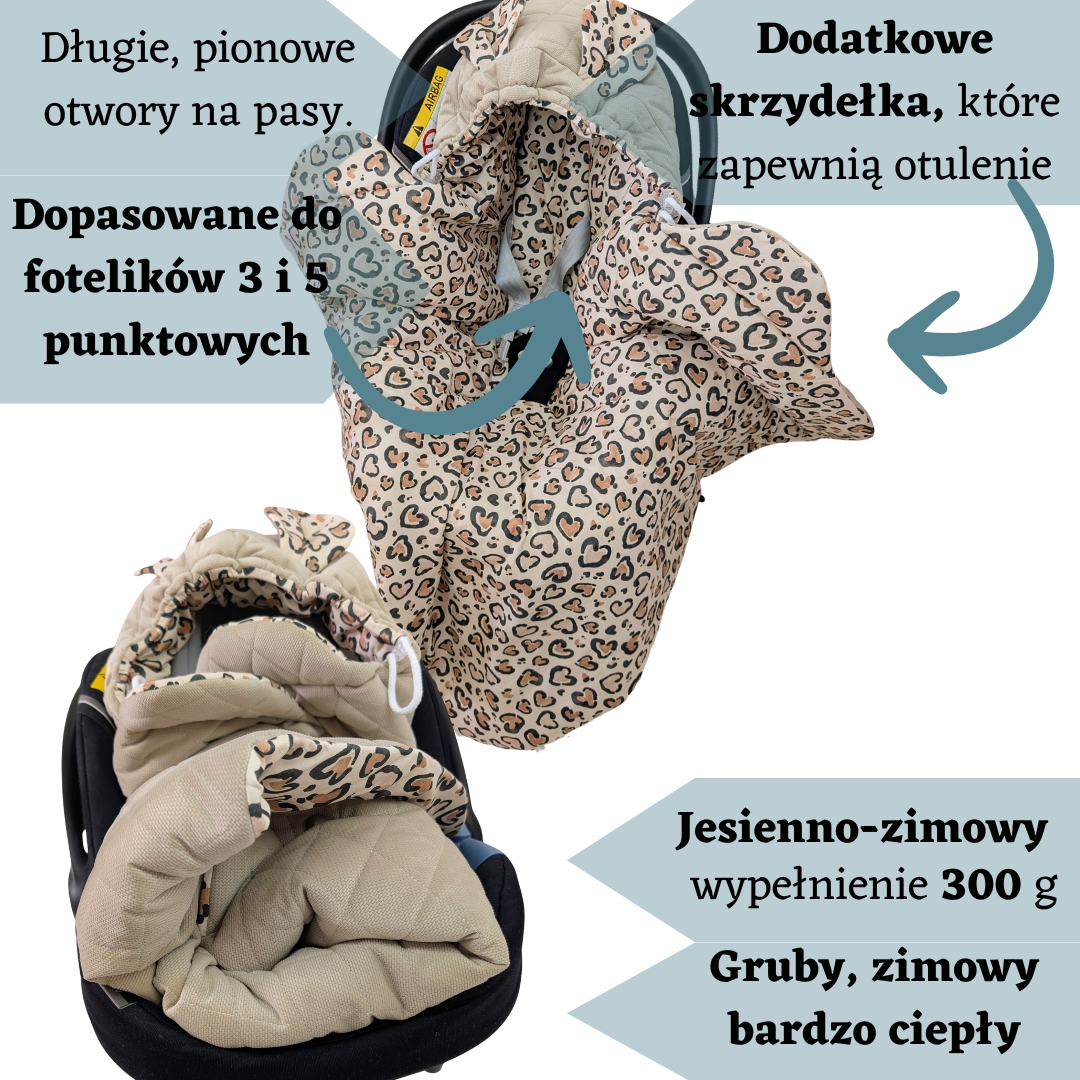 Otulacz do fotelika PREMIUM- Panterka beżowa/velvet  beżowy