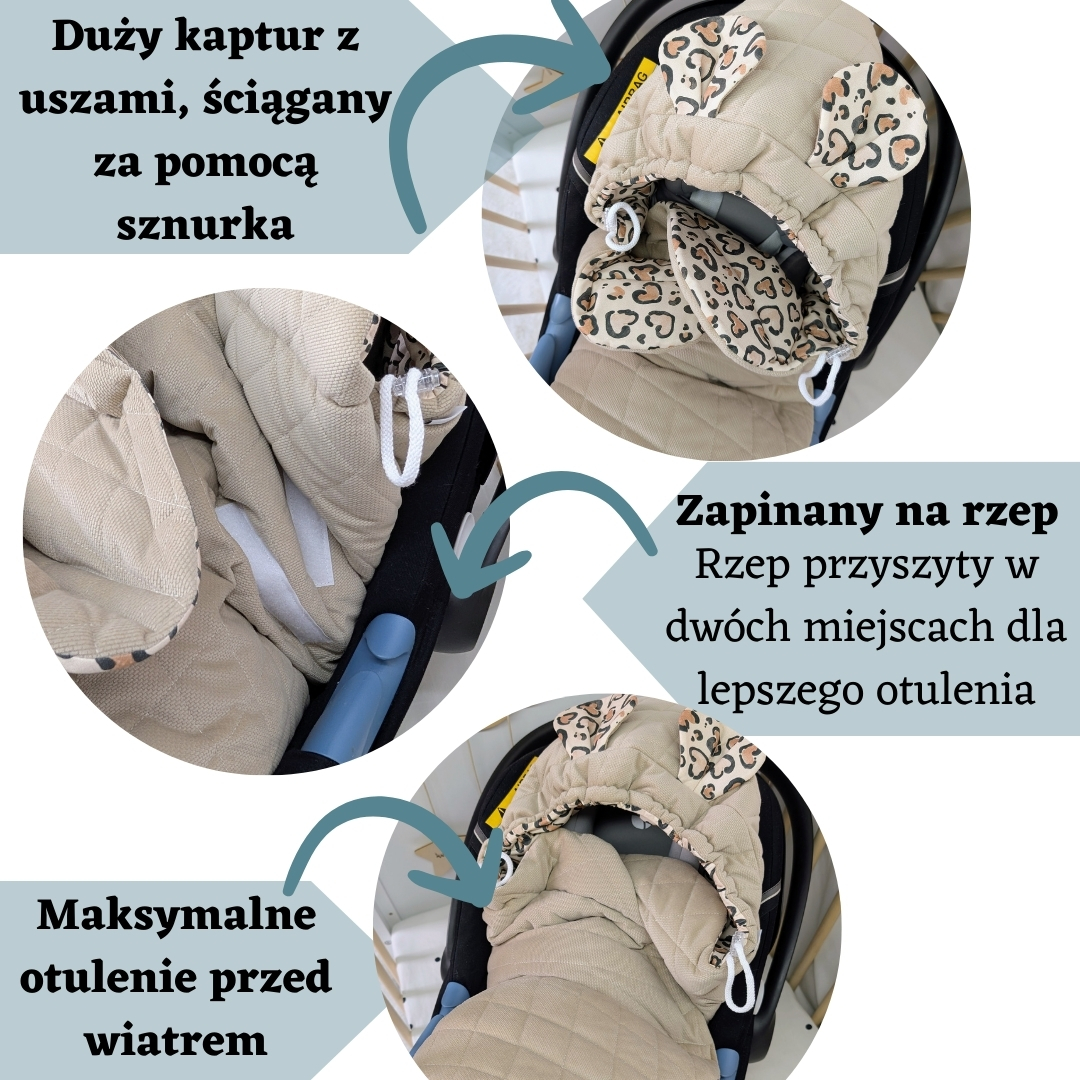 Otulacz do fotelika PREMIUM- Panterka beżowa/velvet  beżowy